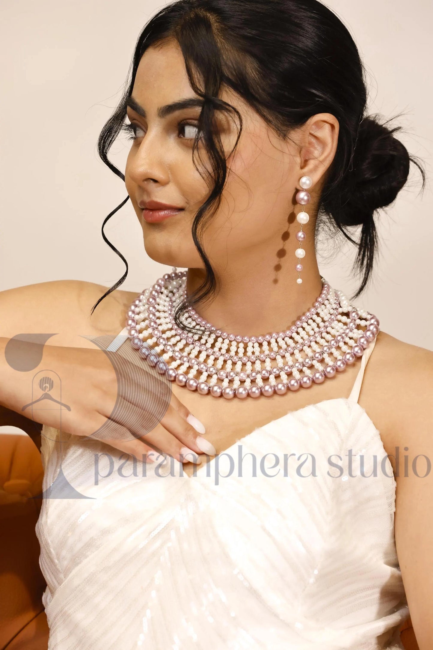 Handmade Multicolor Pearl Bib Choker and Earrings | Bridal Boho Jewelry