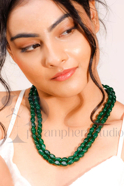 Emerald Green Double Strand Beaded Necklace | Handmade Layered Jewelry | Bridal & Statement Necklace.
