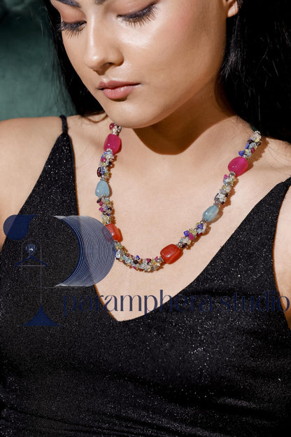 Handmade Gemstone Necklace | Colorful Boho Multi Stone, Crystal Beads