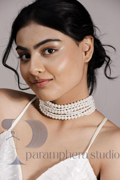 White Pearl Multi-Strand Choker | Bridal Wedding Necklace