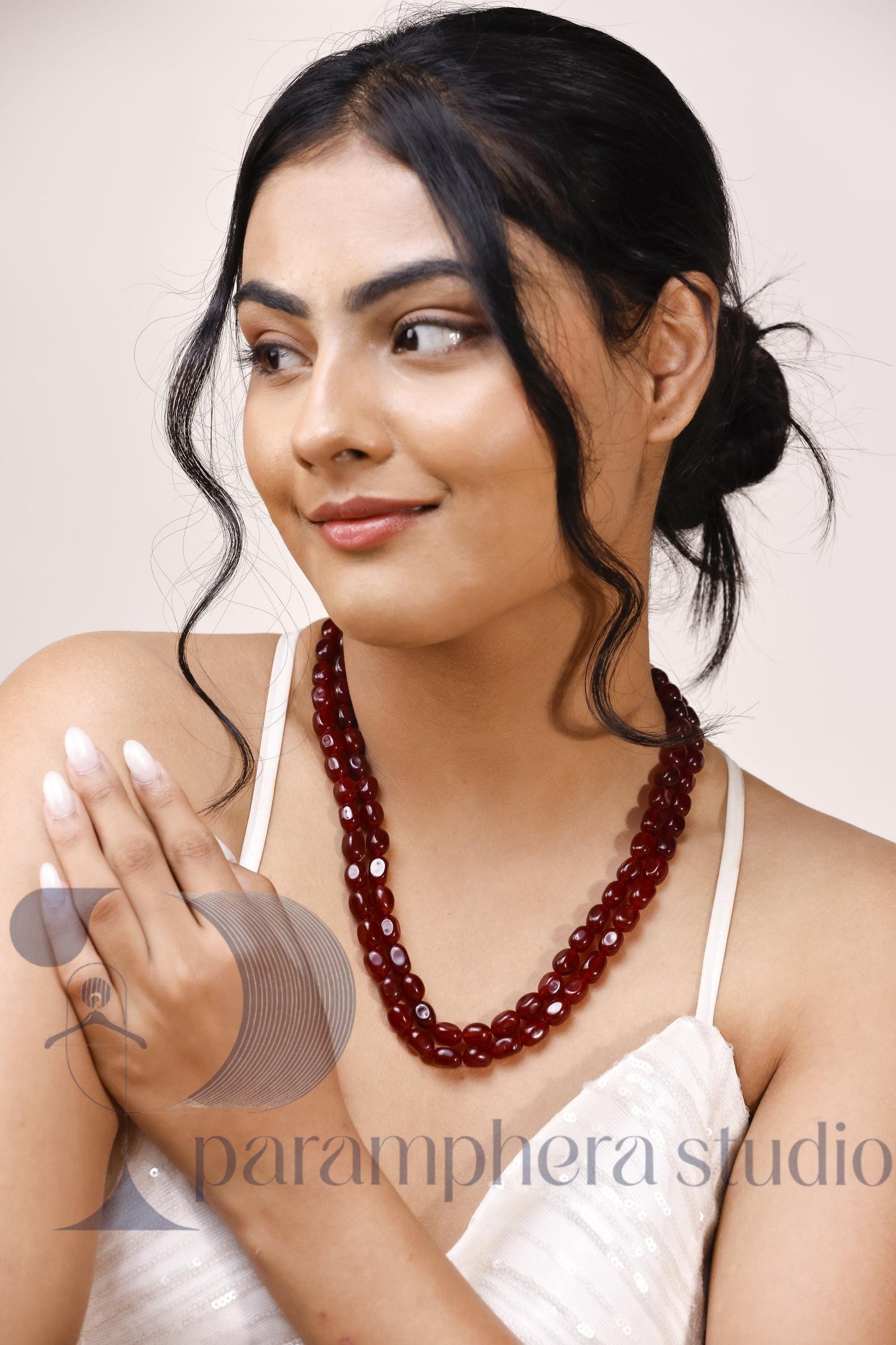 Handmade Ruby Red Bead Necklace | Double Strand Bridal Jewelry