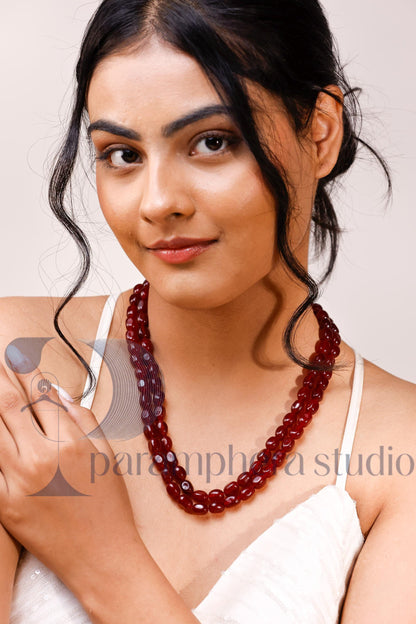 Handmade Ruby Red Bead Necklace | Double Strand Bridal Jewelry