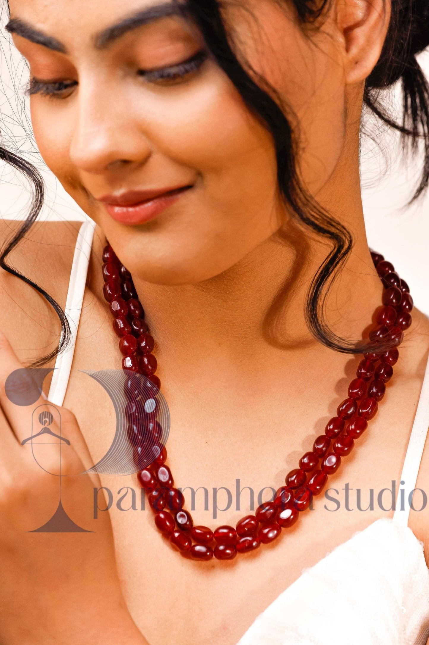 Handmade Ruby Red Bead Necklace | Double Strand Bridal Jewelry