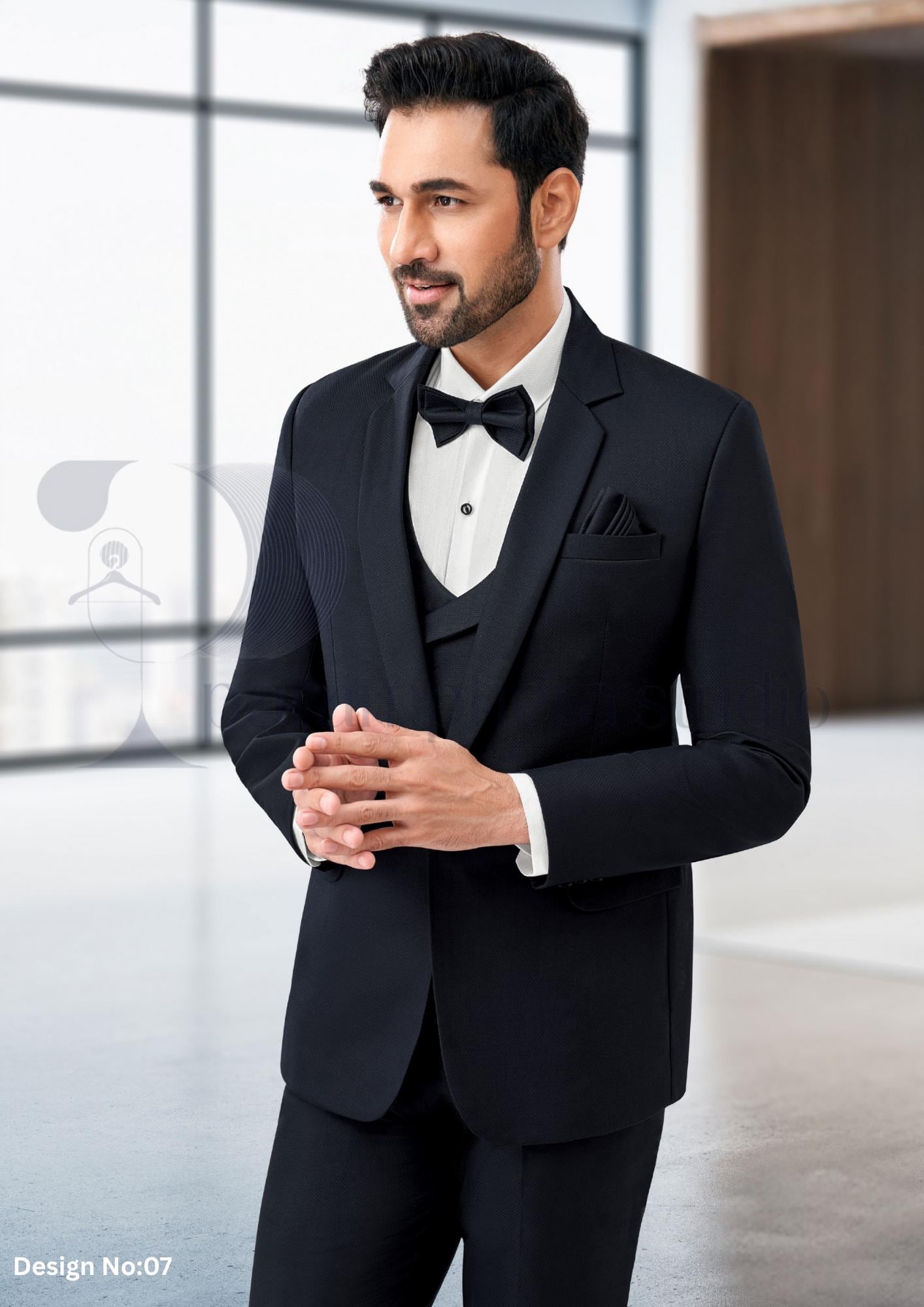 Handmade Slim Fit Suit with Bow Tie | Indian Wedding Outfit